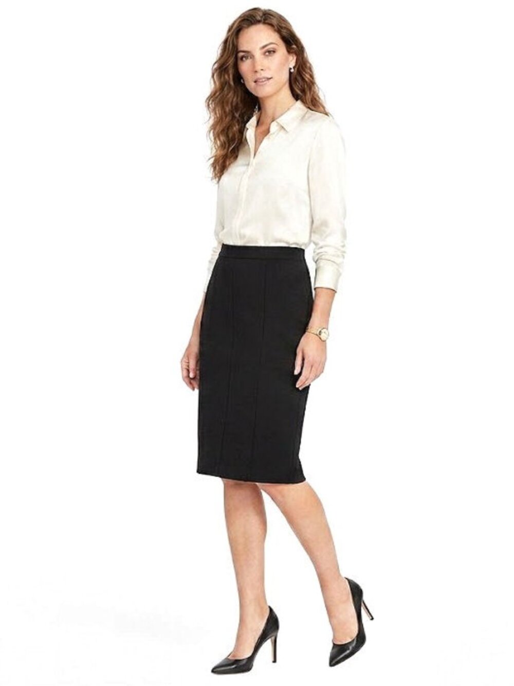 Pink Tartan Fitted Pencil Skirt, Black Stretch, Womens Size 10